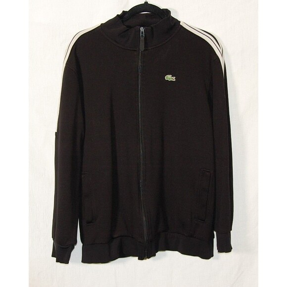 Lacoste Sport Track Jacket Full Zip 3 Stripe Black Athletic Preppy Mens 6 - Picture 1 of 5